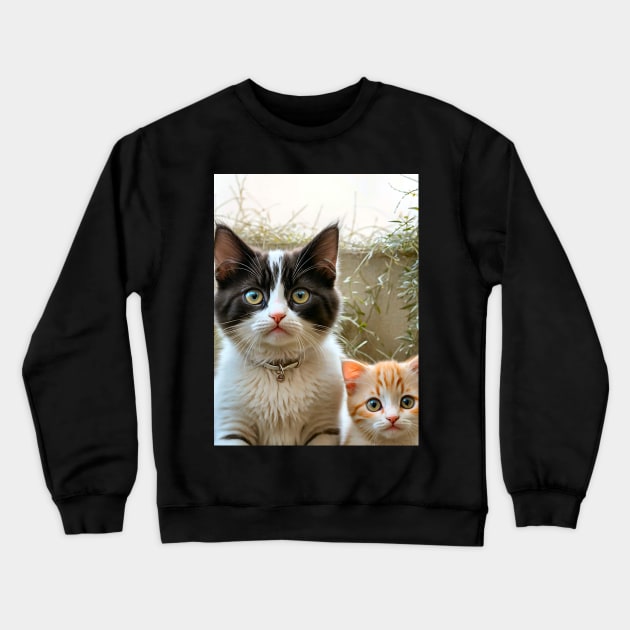 Cute Grumpy Cats & Kitten meme Crewneck Sweatshirt by PlanetMonkey